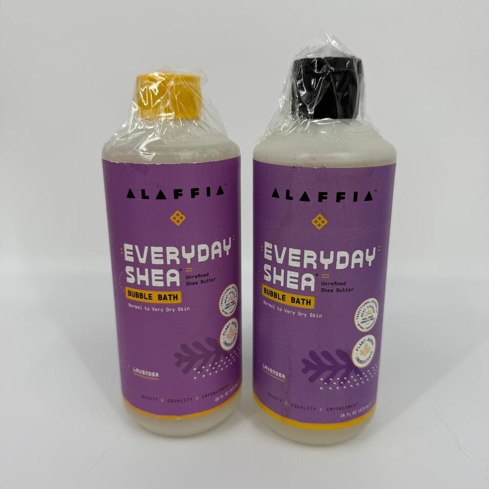 Lot of 2 Alaffia Every Day Shea Bubble Bath Lavender Dry Skin 473ml/16 Fl Oz